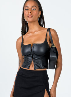 front view of model wearing Princess Polly Palmerston Top Black 