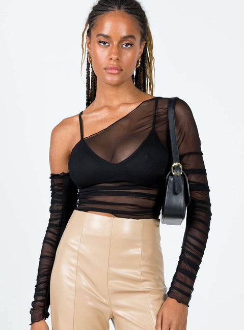 front view of model wearing Princess Polly Layla Long Sleeve Top Black 