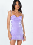 front view of model wearing Princess Polly Twirl Mini Dress Purple 