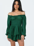 Long sleeve romper Soft textured material Shirred waistband Ruffle detailing Elasticated neckline & cuffs Can be worn on or off the shoulder Good stretch  Fully lined