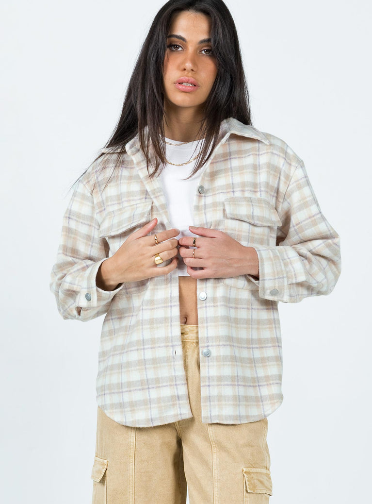 Jacket Plaid print Soft knit material Button front fastening Twin chest pockets Single button on cuff