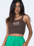 front view of model wearing Princess Polly Take Me Away Tank Top Brown 