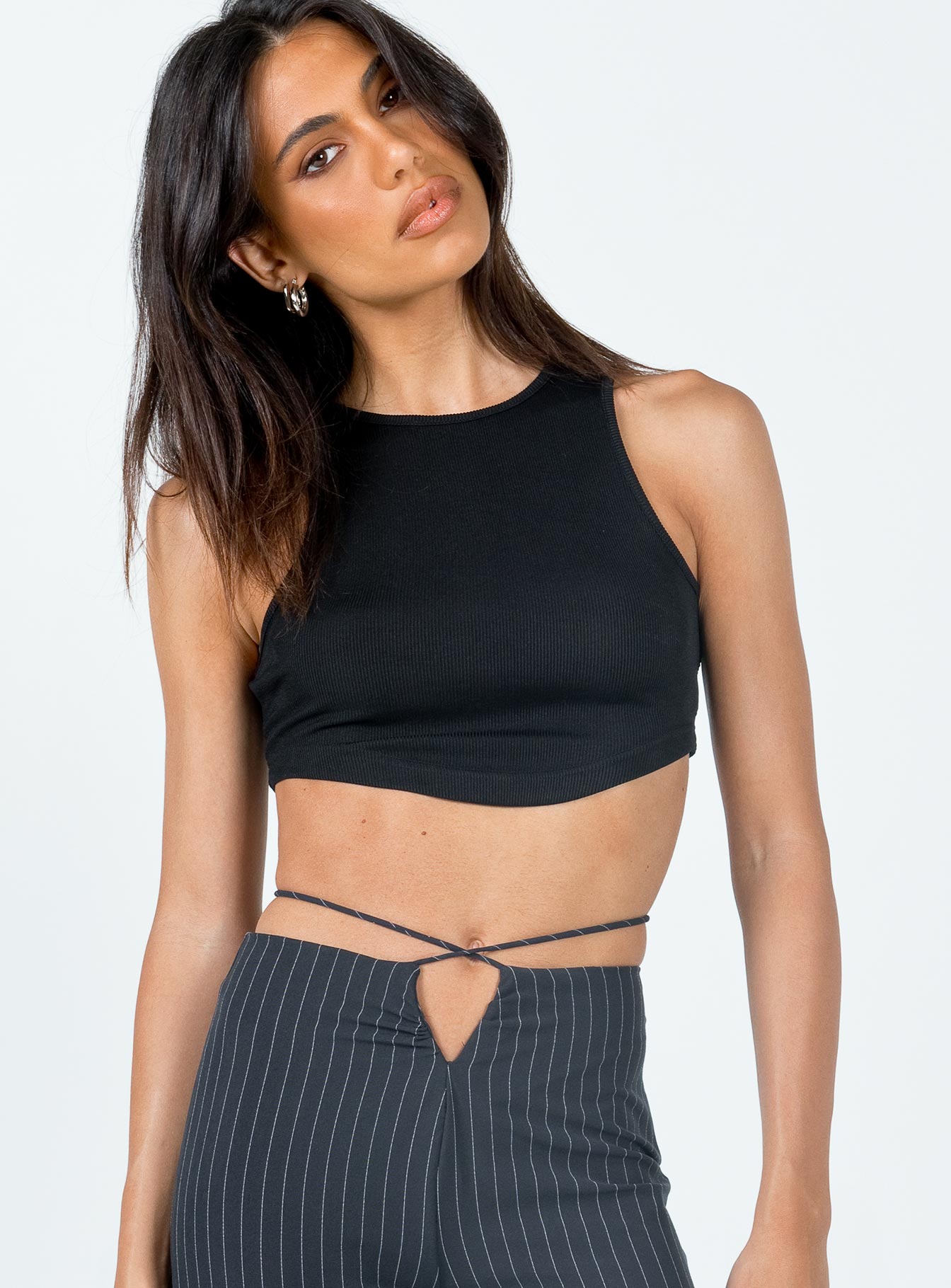 front view of model wearing Princess Polly Hermosa Top Black 