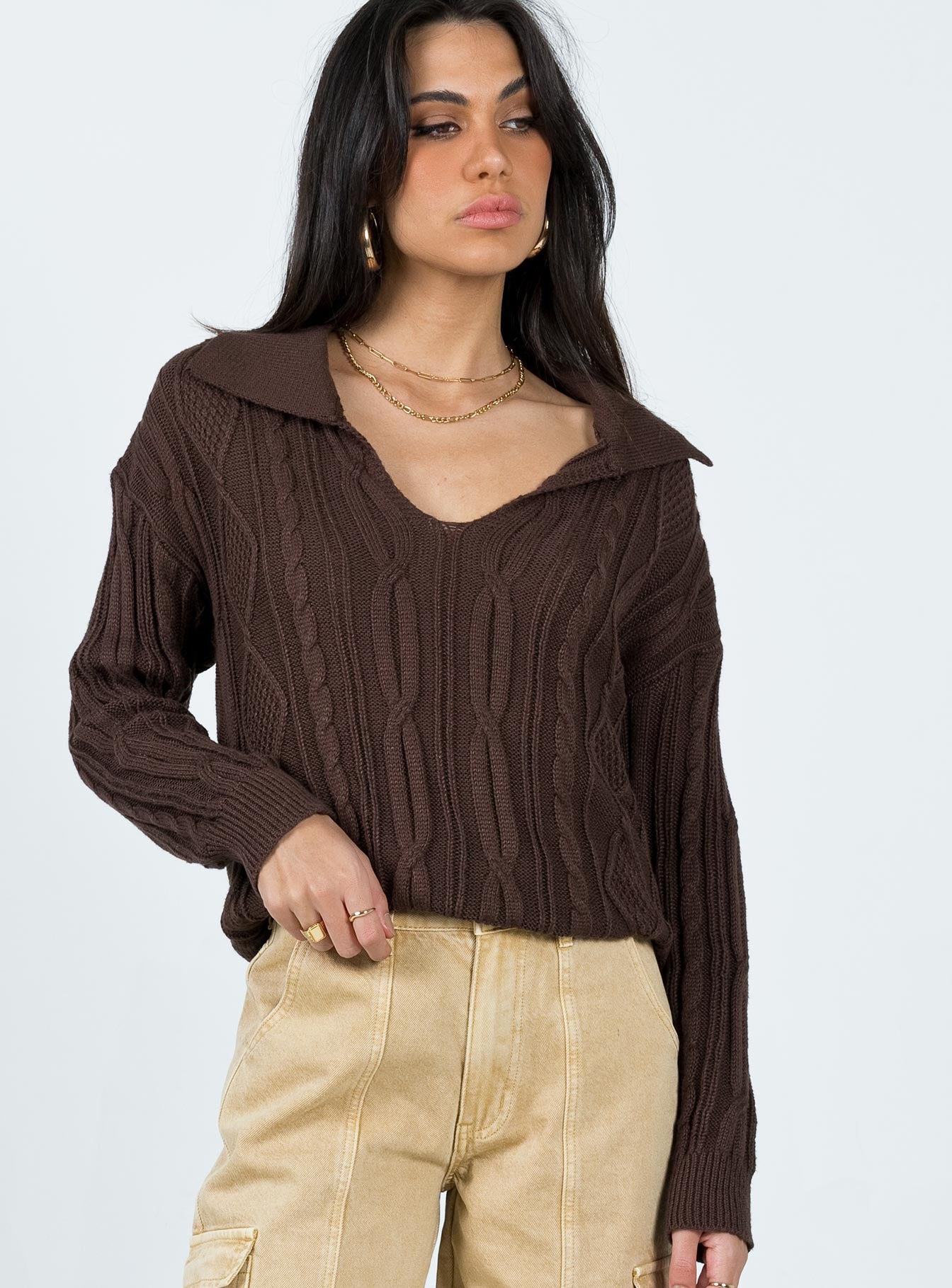 Symons Sweater Brown Princess Polly  Cropped 