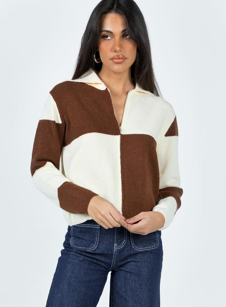 Pembroke Sweater Brown / Cream Princess Polly  Cropped 