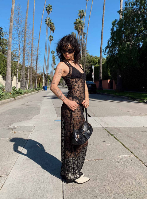 product Princess Polly Asymmetric Neckline  Britton Lace Maxi Dress Black