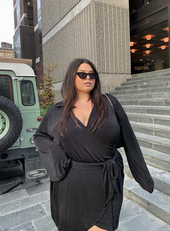 front view of model wearing Princess Polly Party Time Mini Dress Black Curve 