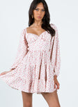 Front view of model wearing  front Princess Polly Sweetheart Neckline  Danny Long Sleeve Mini Dress Pink Floral