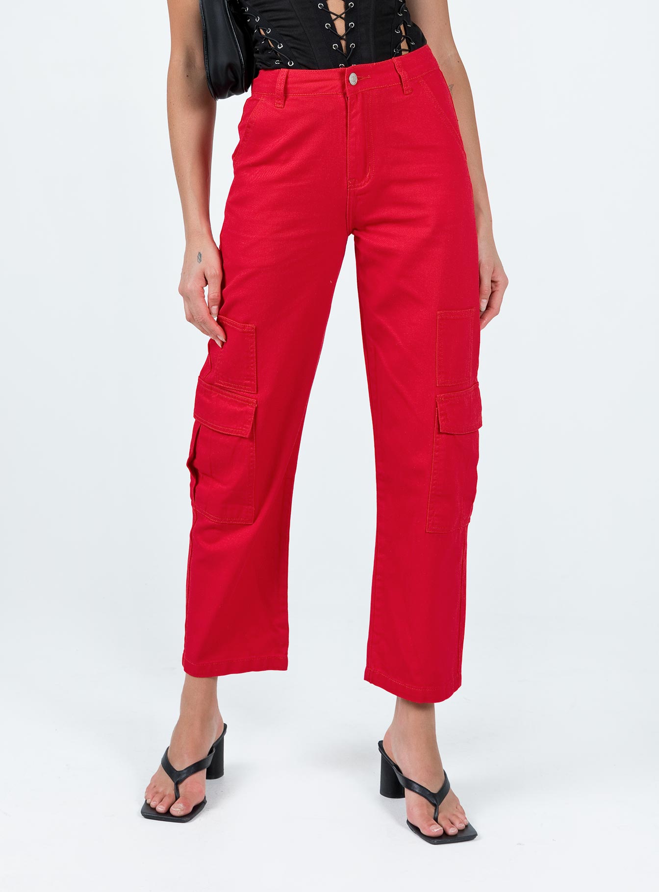 High waisted red cargo on sale pants