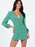 product Princess Polly V-Neck  Kiata Long Sleeve Mini Dress Green / Floral