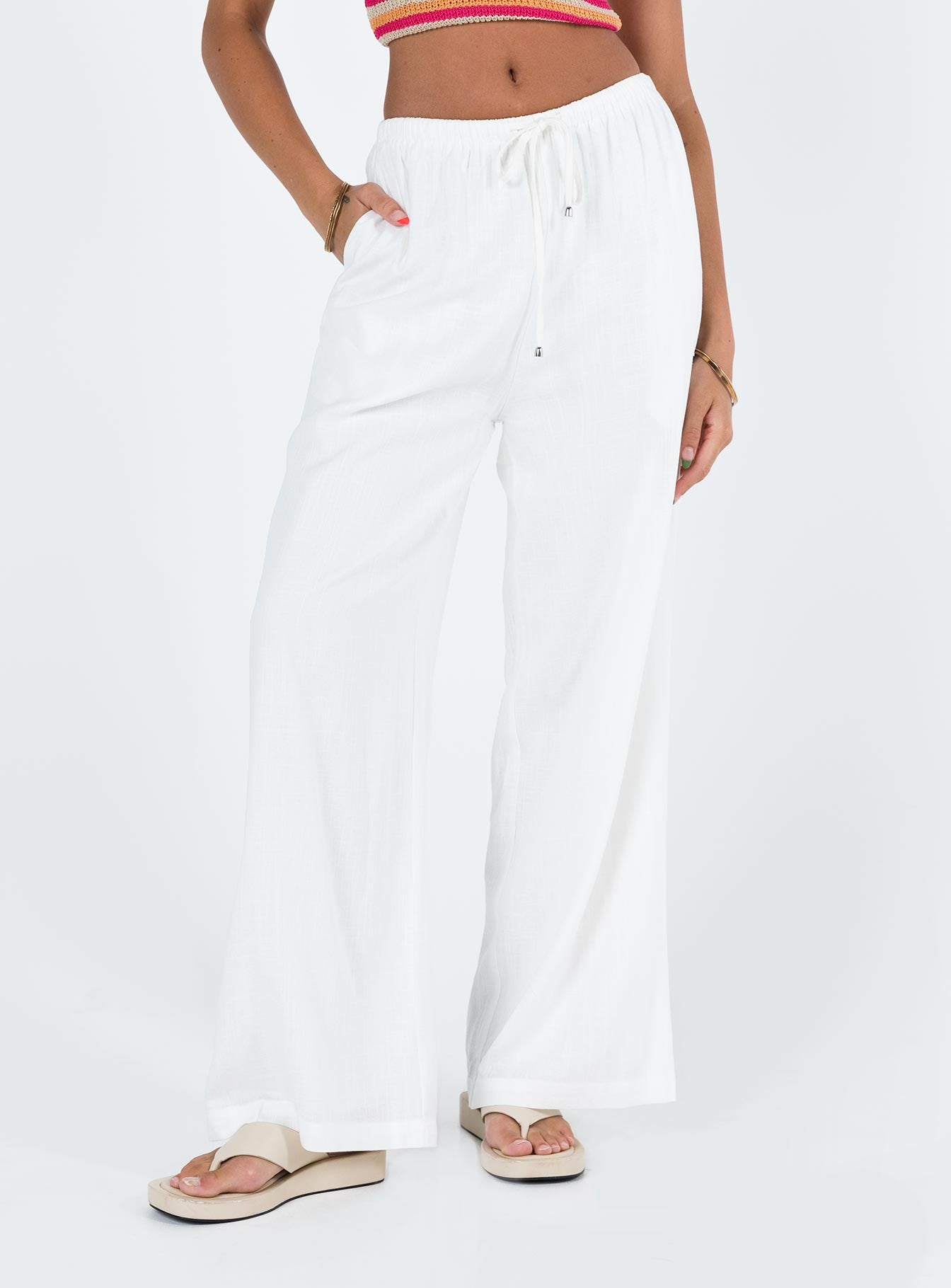 product Princess Polly High Waisted Pants High Waisted Pants High Waisted Pants  Ogilvie Linen Blend Pants White