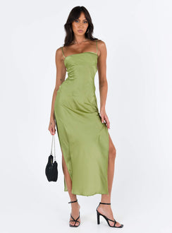 Front view of model wearing  front Princess Polly High Neck  Leyana Maxi Dress Green