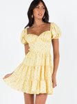 Princess Polly Sweetheart Neckline  Danny Mini Dress Yellow Floral