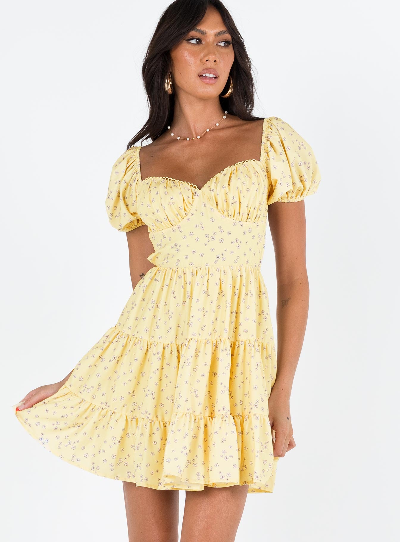 product Princess Polly Square Neck  Danny Mini Dress Yellow Floral