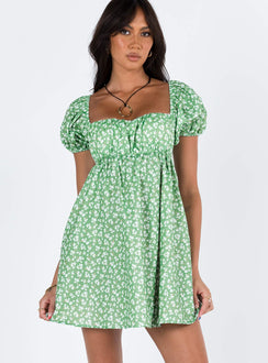 product Princess Polly Crew Neck  Let's Dance Mini Dress Green Floral