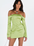 Front view of model wearing  front Princess Polly Asymmetric Neckline  Mayla Corset Mini Dress Green