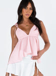 Front view of model wearing  front Princess Polly Sleeveless Sweetheart  Hearts Flutter Top Pink