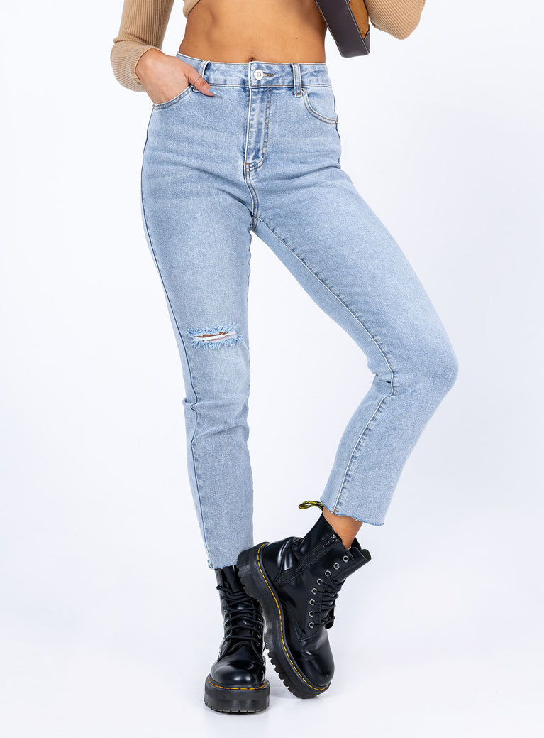 front view of model wearing Princess Polly Organic Nelson Skinny Denim Jeans High Waisted 