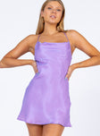 front view of model wearing Princess Polly Celena Mini Dress Purple 