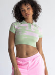 front view of model wearing Princess Polly Josephine Knit Top Green / Pink 