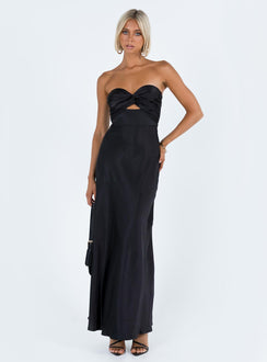 Front view of model wearing  front Princess Polly Asymmetric Neckline  Ahna Maxi Dress Black