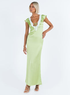 product Princess Polly High Neck High Neck  Armas Lace Trim Maxi Dress Green