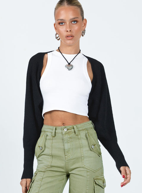 front view of model wearing Princess Polly Aviana Cardigan Black cropped 