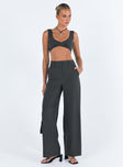 Two piece set Crop top Twist detail at bust Invisible zip fastening at side Pants Belt looped waist  Front button and zip fastening  Twin hip pockets