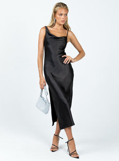 Front view of model wearing  front Princess Polly Crew Neck  Zamora Midi Dress Black