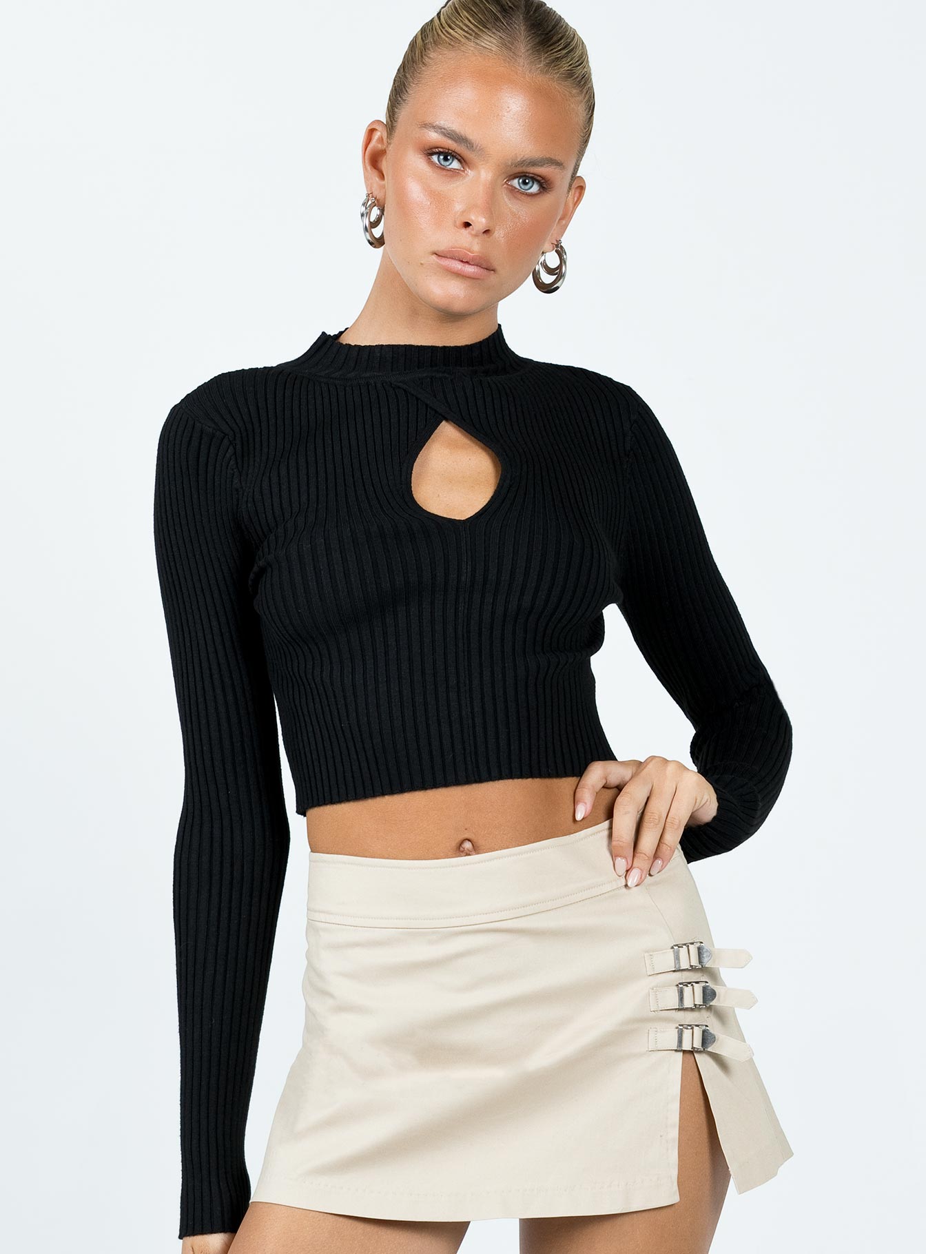 High neck cut sleeves on sale top