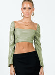 Front view of model wearing  front Princess Polly Full Sleeves Square Neck  Nakai Lace Up Long Sleeve Top Sage