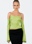 Front view of model wearing  front Princess Polly Full Sleeves Square Neck  Cold Shoulder Top Green