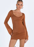 product Princess Polly Boat Neck  Hilldale Long Sleeve Mini Dress Rust