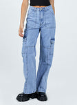 Princess Polly High Rise  Vincent Cargo Jeans Mid Wash Denim