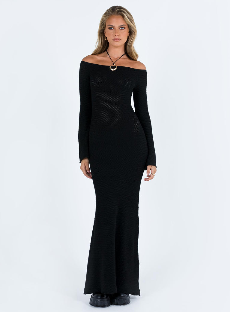 product Princess Polly Asymmetric Neckline  Devyn Off The Shoulder Maxi Dress Black