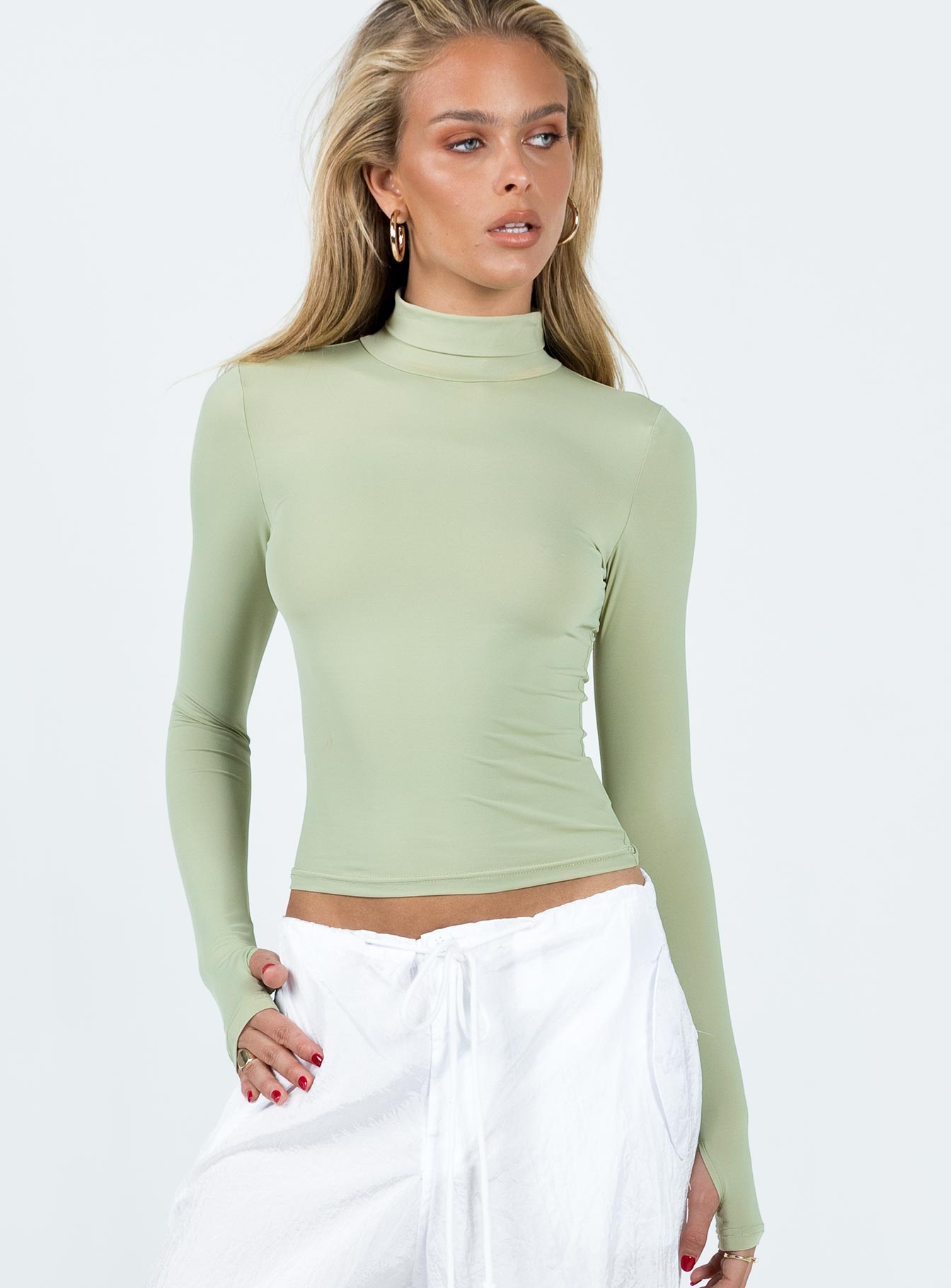 product Princess Polly Sleeveless Sleeveless Crew Neck Crew Neck  Elysium Long Sleeve Turtleneck Top Green