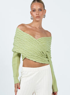 Tamas Wrap Front Sweater Sage Princess Polly  Cropped 