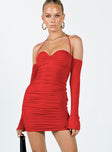 Front view of model wearing  front Princess Polly Asymmetric Neckline Asymmetric Neckline  Wyona Mini Dress Red