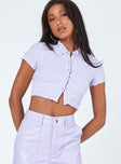 front view of model wearing Princess Polly Imani Top Lilac 