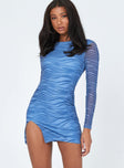 side view of model wearing Princess Polly Knox Mini Dress Blue 