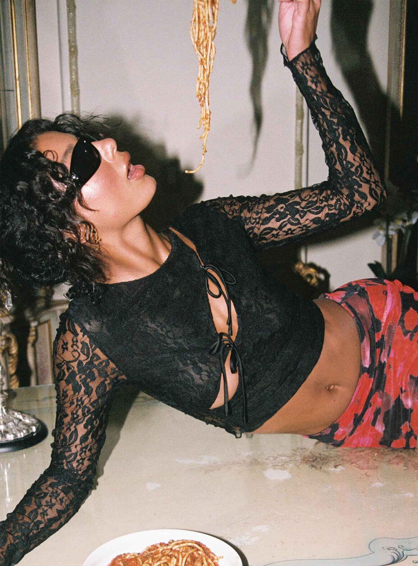 product Princess Polly Half Sleeves High Neck  Falco Long Sleeve Lace Top Black