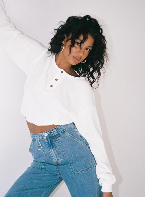 Mia Cropped Henley White Princess Polly  regular 