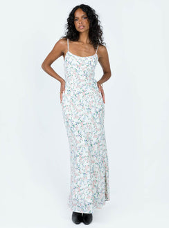 Front view of model wearing  front Princess Polly Crew Neck  Fairholm Maxi Dress White / Floral
