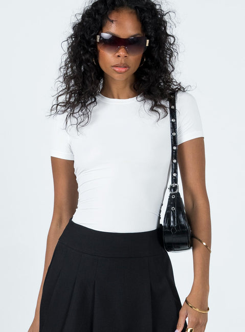 Front view of model wearing  front Princess Polly Short Sleeves Square Neck  Lowell Top White
