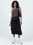 Front view of model wearing  front Diviney Parachute Midi Skirt Black Princess Polly  Midi Skirts 