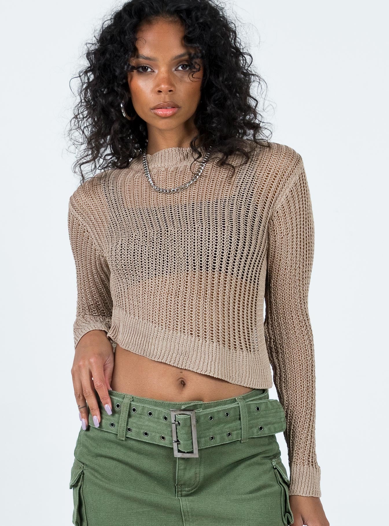Indianna Sweater Beige Princess Polly  Cropped 