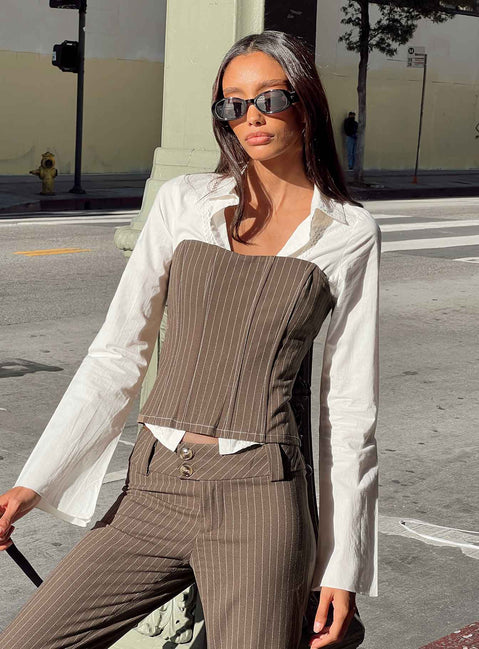 product Princess Polly Sleeveless Square Neck  Kyana Corset Pinstripe Brown