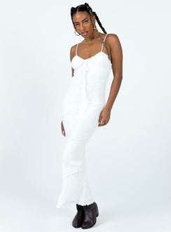 Front view of model wearing  front Princess Polly Crew Neck  Kinsley Maxi Dress White