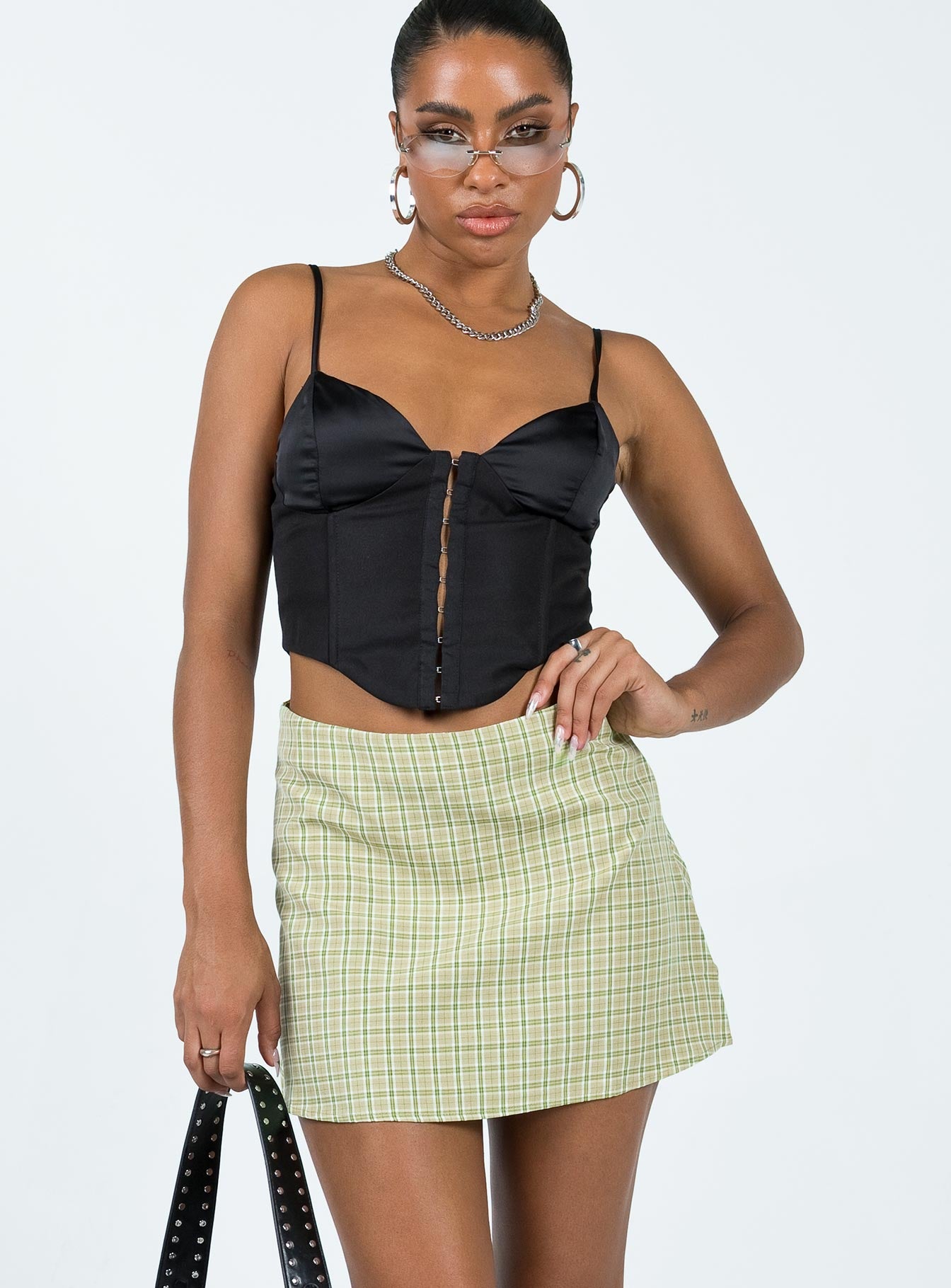 Plaid mini skirts green hotsell