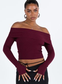 product Morley Off Shoulder Sweater Burgundy Princess Polly  Cropped 